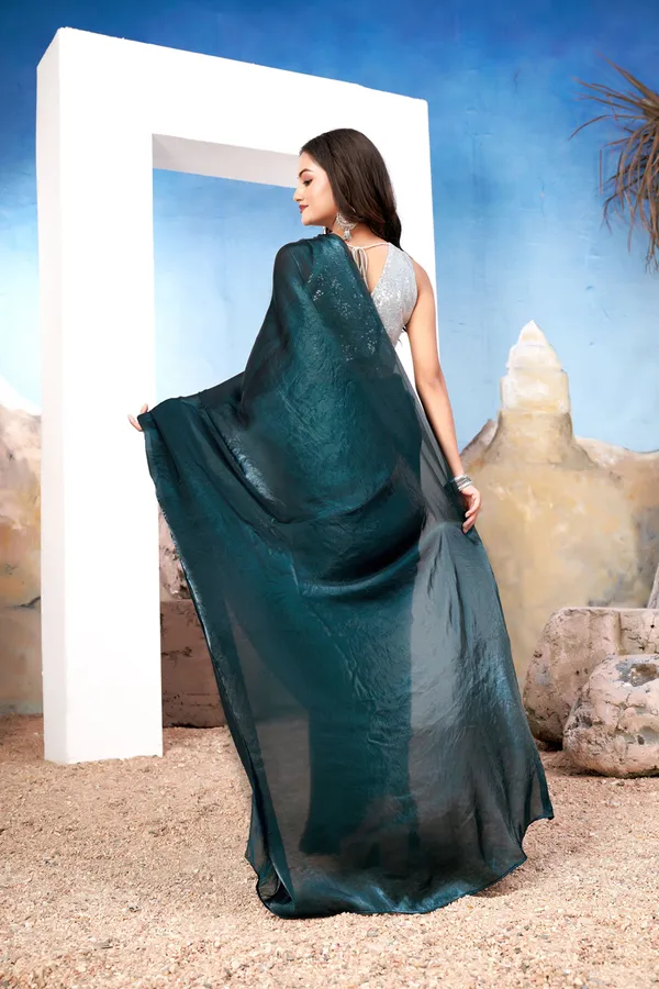 Dark_Green_Chic_Saree_And_Silver_Blouse