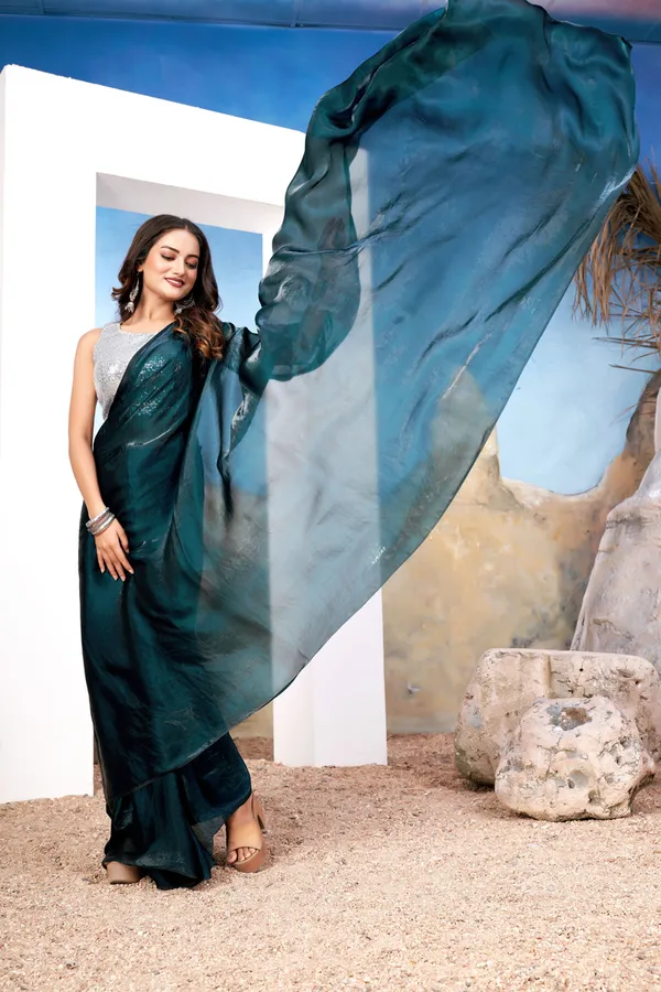 Dark_Green_Chic_Saree_And_Silver_Blouse