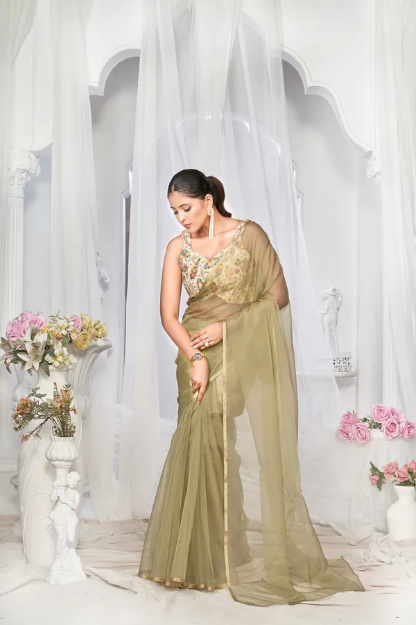 Sage__Charming_Piece_Organza_Saree_With_Golden_Border_All_Saree
