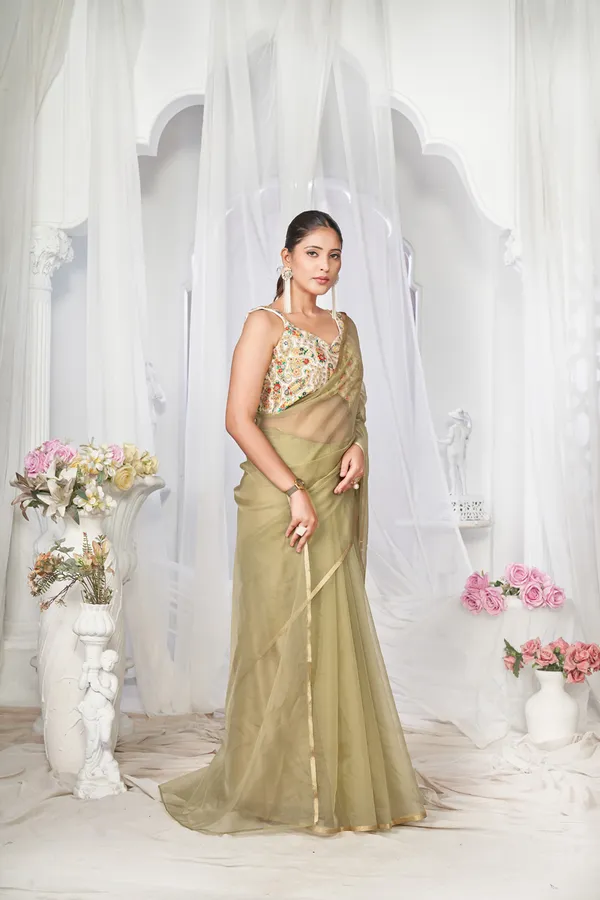 Sage__Charming_Piece_Organza_Saree_With_Golden_Border_All_Saree