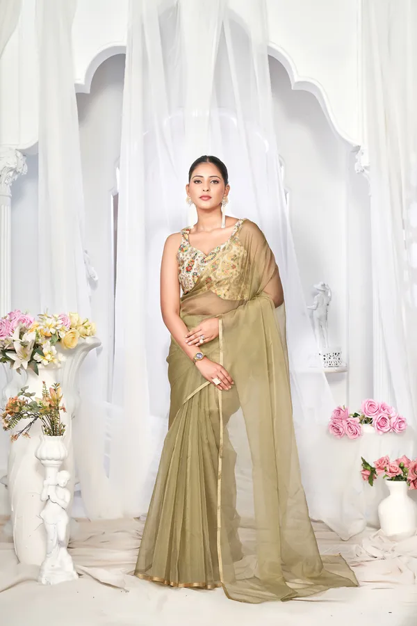 Sage__Charming_Piece_Organza_Saree_With_Golden_Border_All_Saree