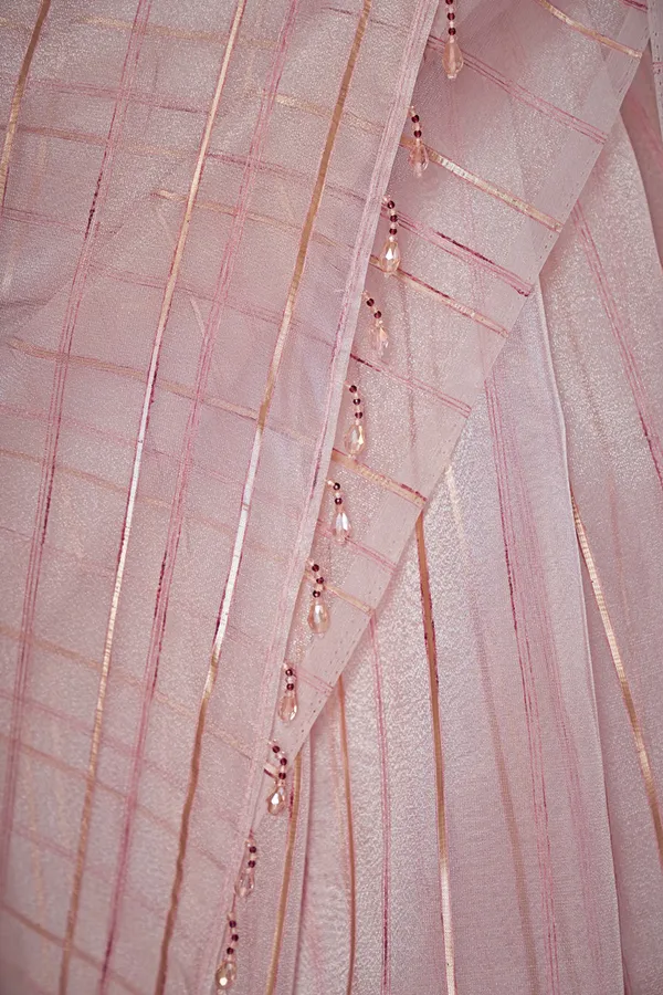 Peach__Organza_Saree_With_Rosegold_Stripes