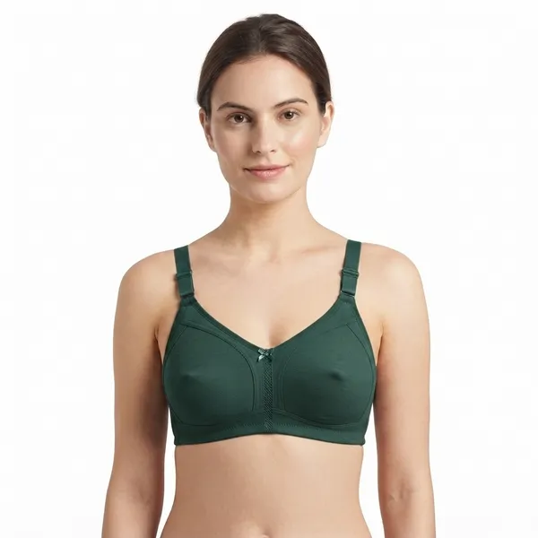 Bottle_Green_Cotton_Lace_Layered_Cup_Non-Padded_Bra_For_Women