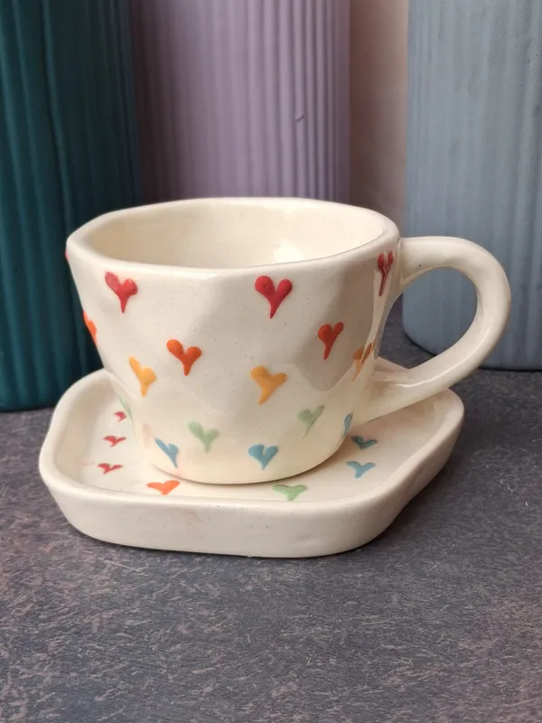 Multicolor_Hearts_Design_Handcrafted_Ceramic_Coffee_Cup_&_Saucer_Set-Medium(250ml)
