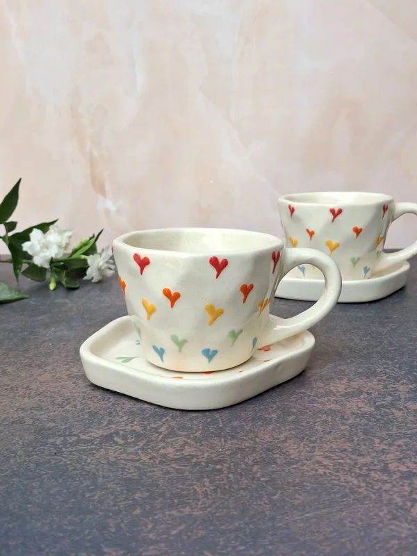 Multicolor_Hearts_Design_Handcrafted_Ceramic_Coffee_Cup_&_Saucer_Set-Medium(250ml)