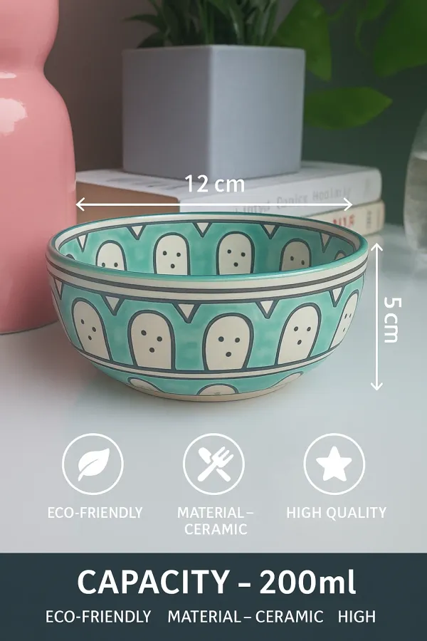 Ceramic_Handcrafted_Green_Floral_Pattern_Serving_Cum_Snack_Bowl