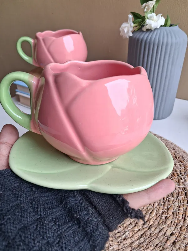 Pink_Handcrafted_Ceramic_Cup_&_Saucer_Set_Petite_Charm-Medium(250ml)