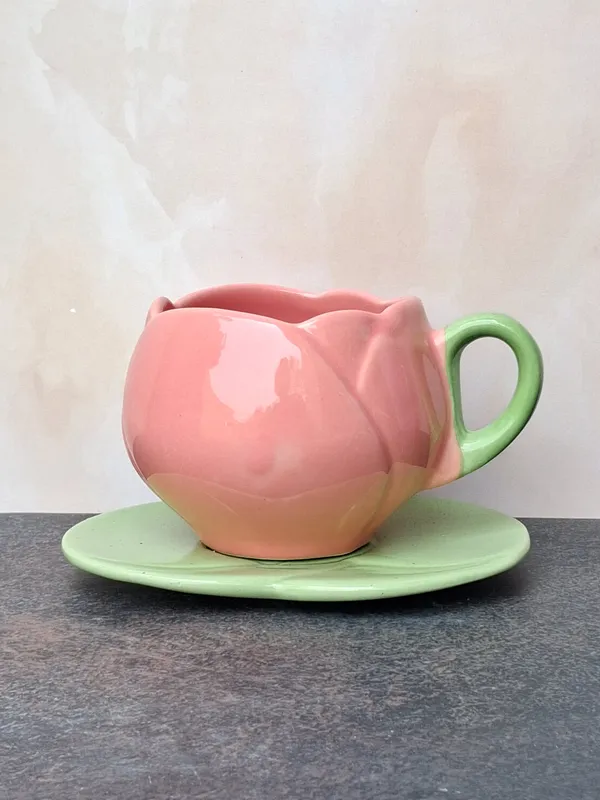Pink_Handcrafted_Ceramic_Cup_&_Saucer_Set_Petite_Charm-Medium(250ml)