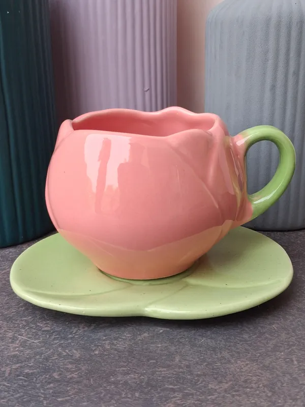 Pink_Handcrafted_Ceramic_Cup_&_Saucer_Set_Petite_Charm-Medium(250ml)