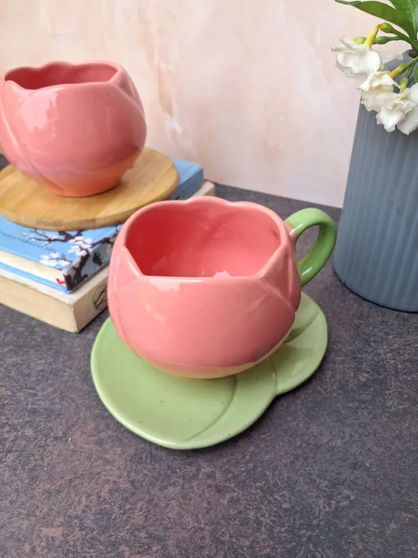 Pink_Handcrafted_Ceramic_Cup_&_Saucer_Set_Petite_Charm-Medium(250ml)