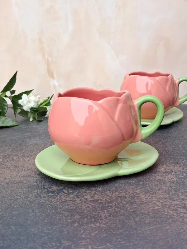 Pink_Handcrafted_Ceramic_Cup_&_Saucer_Set_Petite_Charm-Medium(250ml)