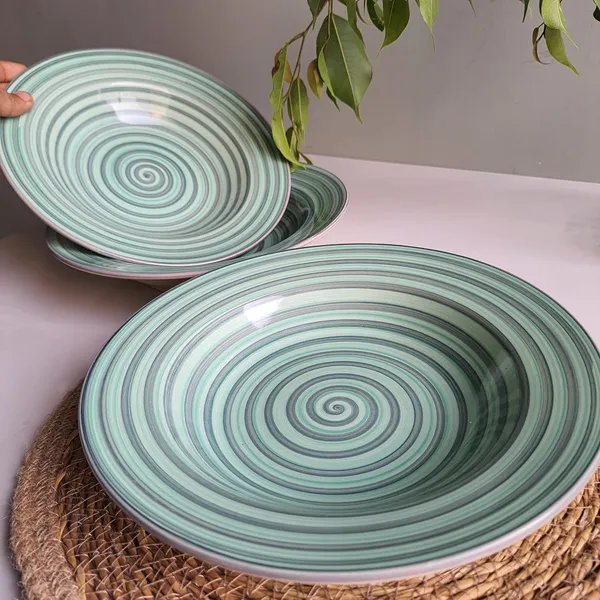 Green_Medium_Ceramic_Pasta_Plate_Vibrant_Green_Handcrafted_In_India