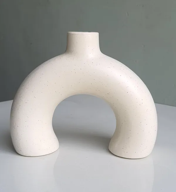 White_Ceramic_Half_Ring_Shape_Vase_White_Small_Sized