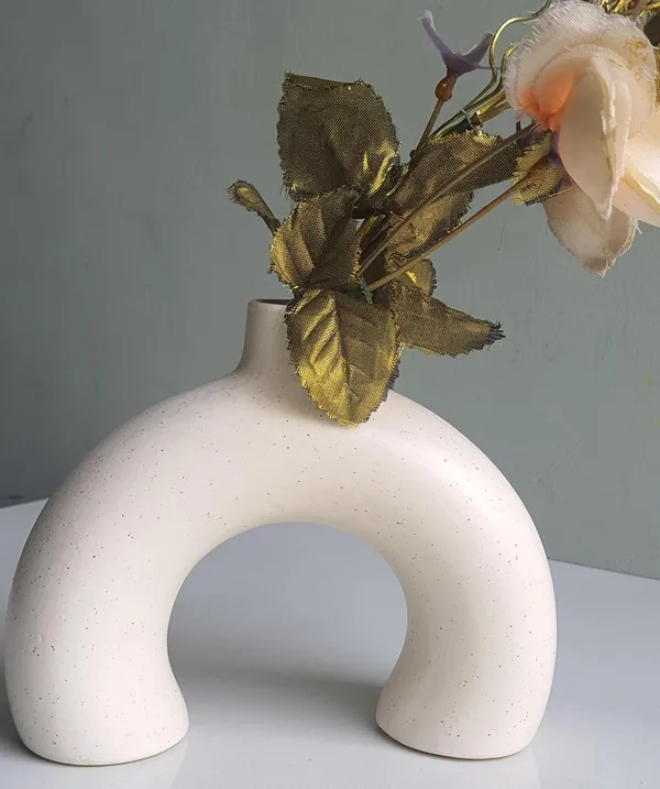 White_Ceramic_Half_Ring_Shape_Vase_White_Small_Sized