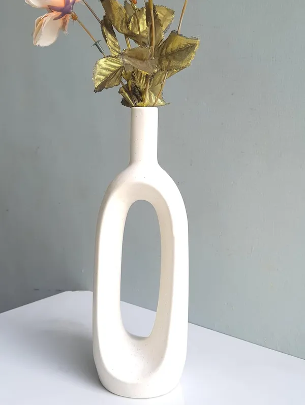 White_Ceramic_Oval_Ring_Vase_White_Medium_Sized_11X10X30_Cm
