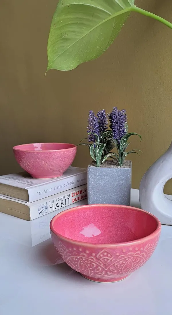 Pink_Ceramic_Handcrafted_Carved_Design_Food_Bowl