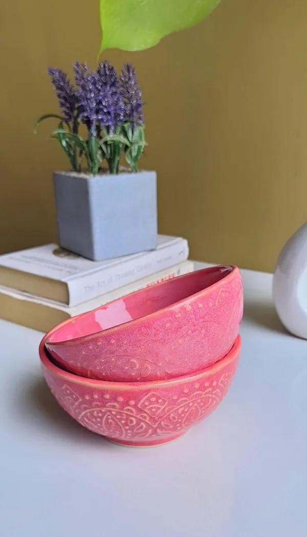 Pink_Ceramic_Handcrafted_Carved_Design_Food_Bowl