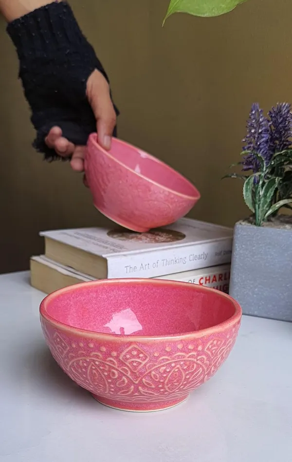 Pink_Ceramic_Handcrafted_Carved_Design_Food_Bowl