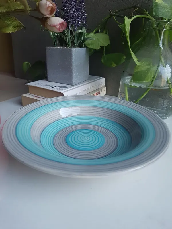 Medium_Ceramic_Pasta_Plate_-_23x23x5_cm,_Vibrant_Green_&_Grey,_Handcrafted_in_India_Green_&_Gray