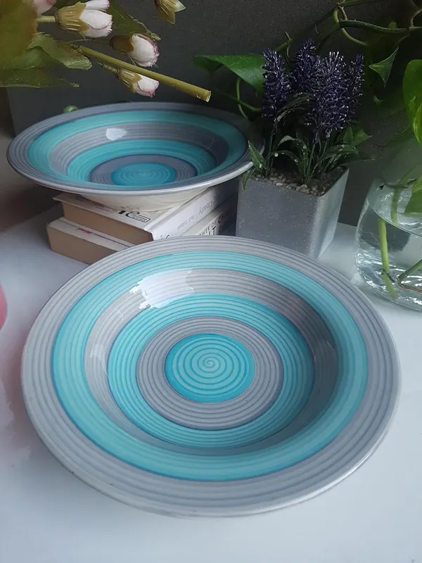 Medium_Ceramic_Pasta_Plate_-_23x23x5_cm,_Vibrant_Green_&_Grey,_Handcrafted_in_India_Green_&_Gray