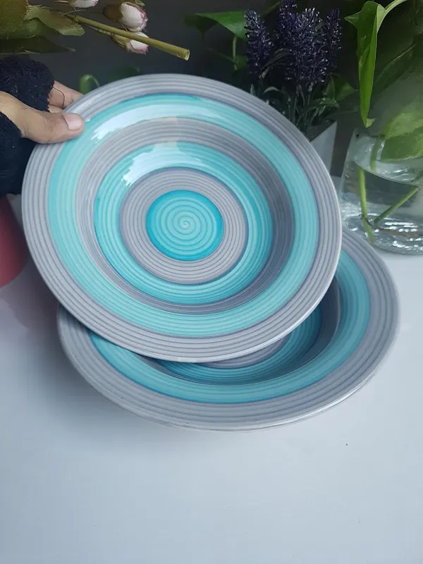 Medium_Ceramic_Pasta_Plate_-_23x23x5_cm,_Vibrant_Green_&_Grey,_Handcrafted_in_India_Green_&_Gray