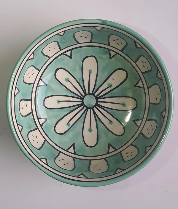 Ceramic_Handcrafted_Green_Floral_Pattern_Serving_Cum_Snack_Bowl
