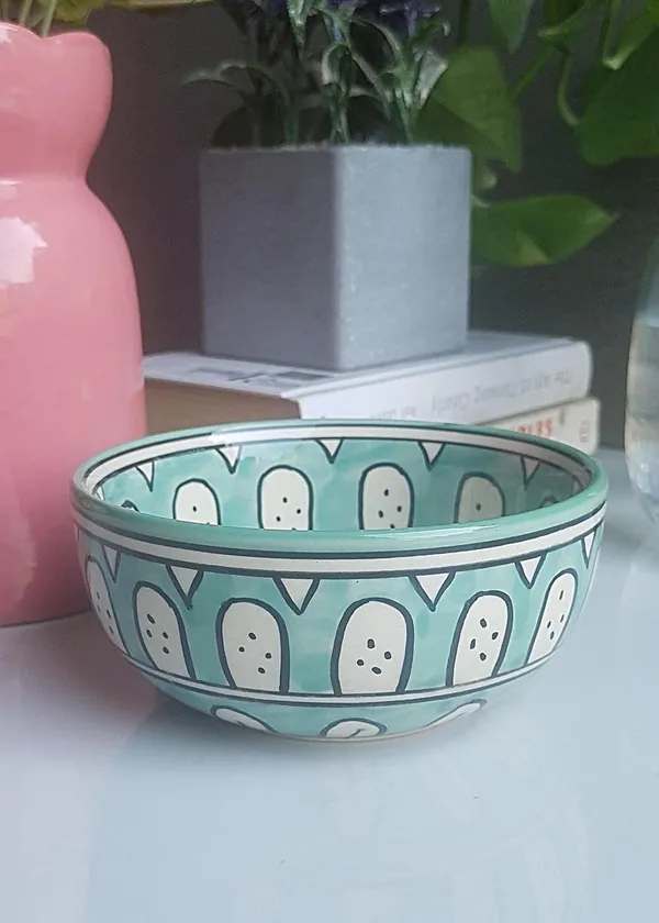 Ceramic_Handcrafted_Green_Floral_Pattern_Serving_Cum_Snack_Bowl