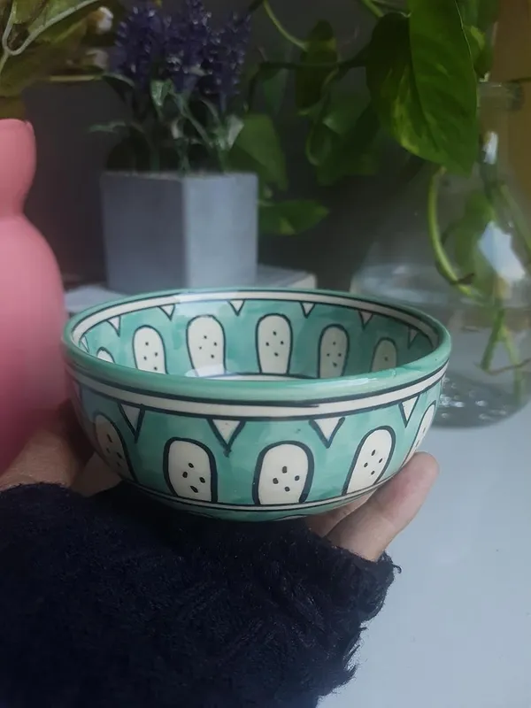 Ceramic_Handcrafted_Green_Floral_Pattern_Serving_Cum_Snack_Bowl