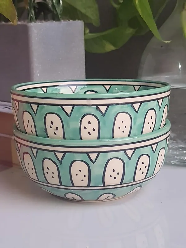Ceramic_Handcrafted_Green_Floral_Pattern_Serving_Cum_Snack_Bowl
