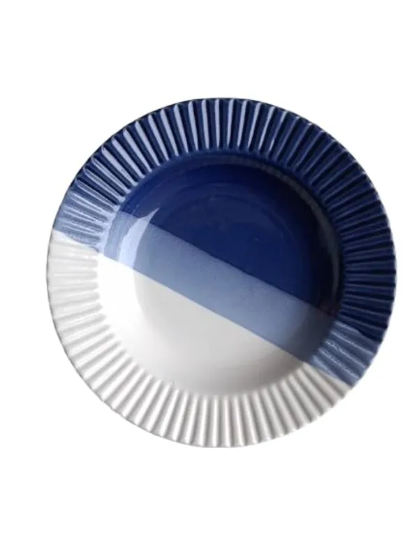Handcrafted_Blue_&_White_Tricolor_Pasta_Plate_?_Artisan_Ceramic_Dish_for_Stylish_Dining
