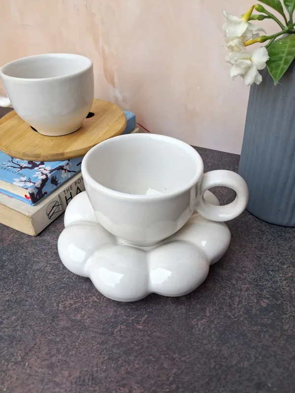 White_Glaze_Finish_Small_Cup_With_Stylish_Saucer(Set_of_2)