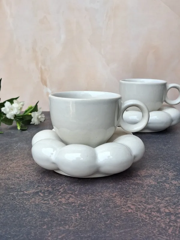 White_Glaze_Finish_Small_Cup_With_Stylish_Saucer(Set_of_2)