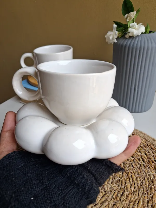 White_Glaze_Finish_Small_Cup_With_Stylish_Saucer(Set_of_2)