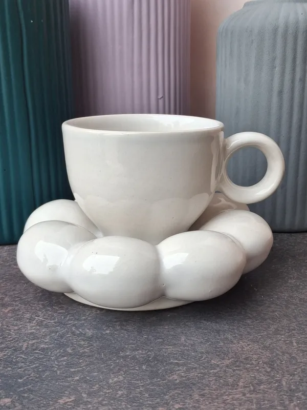 White_Glaze_Finish_Small_Cup_With_Stylish_Saucer(Set_of_2)
