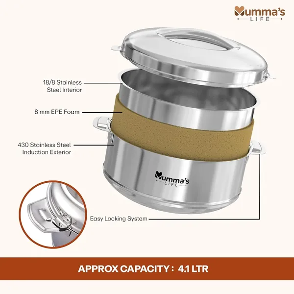 Silver_Insulated_Casserole_Hot_Pot_With_Lid_Chapati_Box_For_Daily_Use,_Available_In_5_Sizes