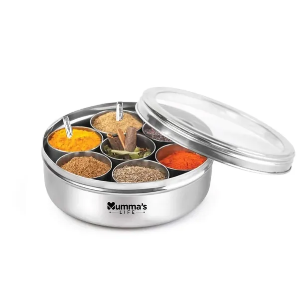 Silver_Stainless_Steel_Masala_Box_With_7_Bowl_And_1_Small_Spoon_Stainless_Steel_Ring_Shape_Masala_Spice_Box_Or_Dabba_Or_Organiser_1_Piece_Spice_Set