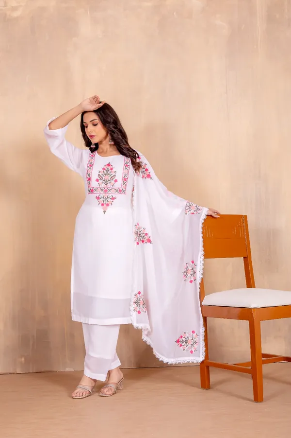 White_Heavy_Faux_Georgette_Kurta_Set_With_Embroidery_Work__For_Women