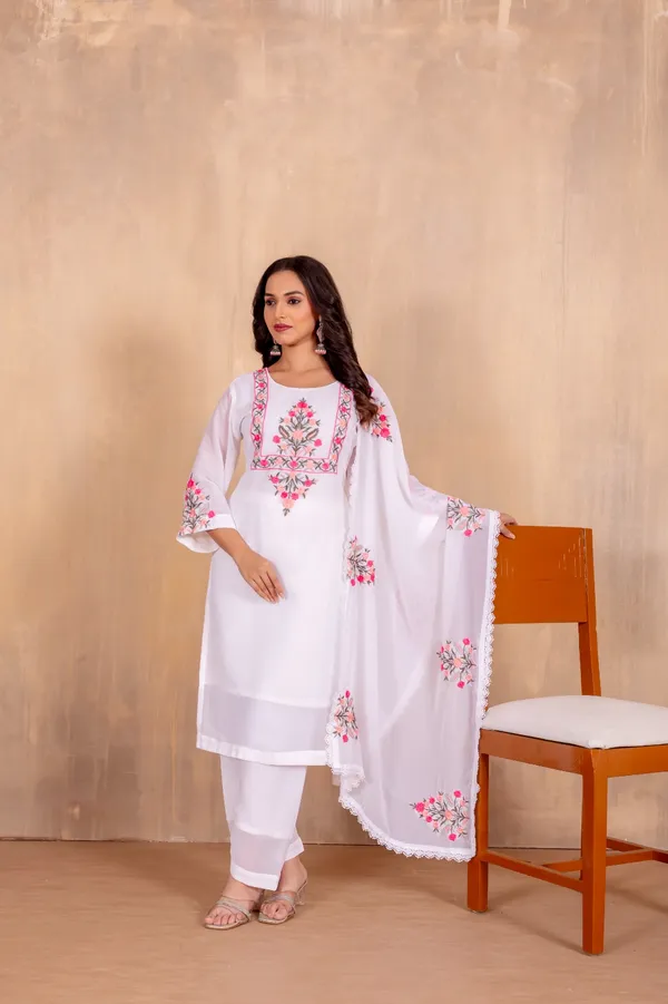 White_Heavy_Faux_Georgette_Kurta_Set_With_Embroidery_Work__For_Women