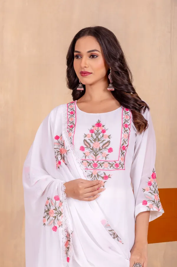 White_Heavy_Faux_Georgette_Kurta_Set_With_Embroidery_Work__For_Women