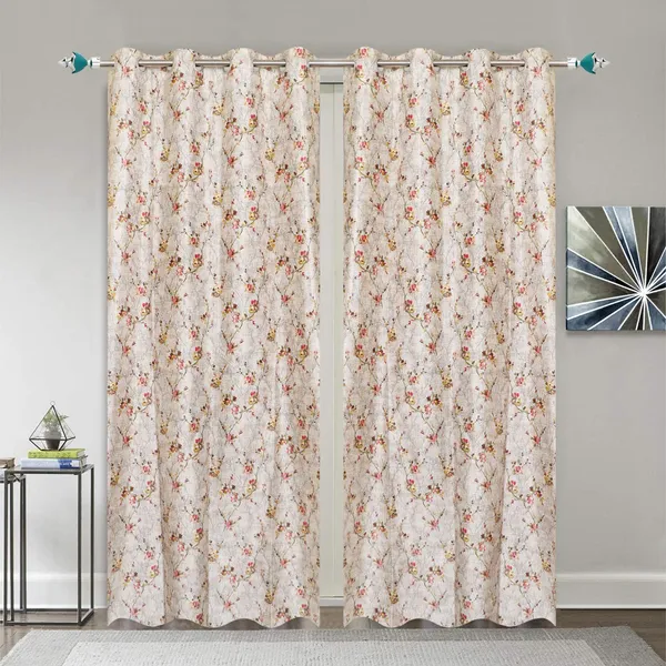 Brown_Polyester_Floral_Print_Cream_Textured_Curtain