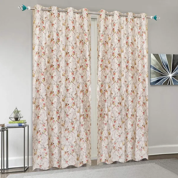 Brown_Polyester_Floral_Print_Cream_Textured_Curtain