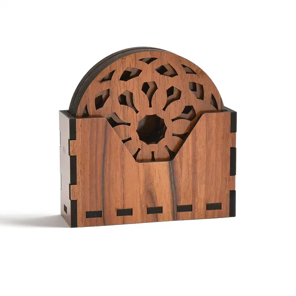 Brown_Wooden_Floral_Coaster_Round_Shape_Glossy_Wooden_Coaster_Set_6_And_1_Coaster_Holder_Fit_For_Tea_Cups,_Coffee_Mugs_And_Glass