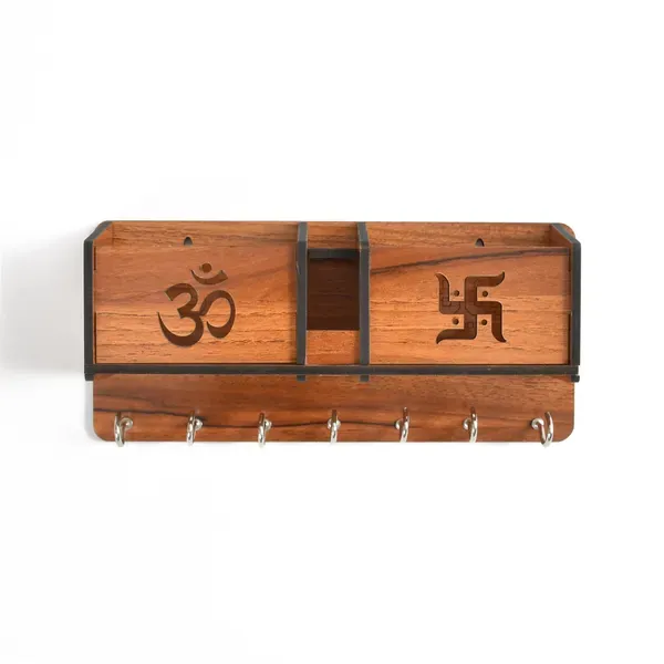 Brown_Wooden_Wall_Mounted_Om_Swastik_Designer_Key_Hanger_And_Glossy_Mobile_Holder