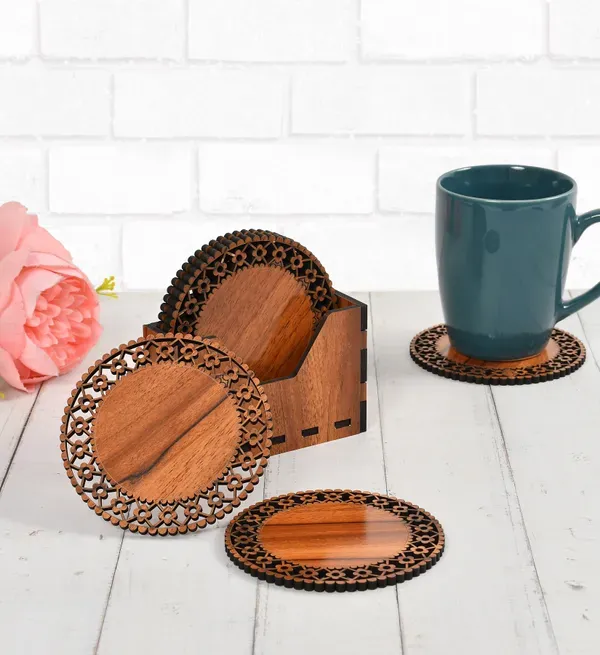 Brown_Wooden_Coasters_With_Proper_Coaster_Stand_Coaster_Set_Of_6_Feet_For_Tea_Cups,_Coffee_Mugs_And_Glasses
