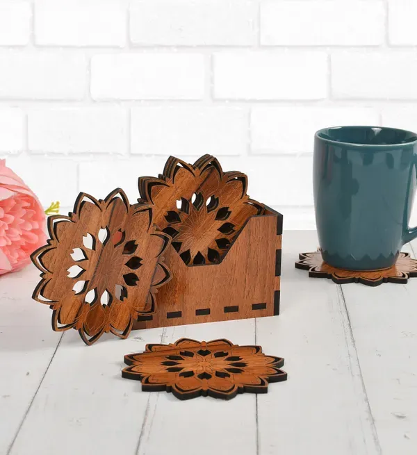 Brown_Wooden_Sunflower_Shape_Tea_Coaster_Wooden_Handmade_Set_Of_6_With_Decorative_Holder_Table_Tea_Coasters