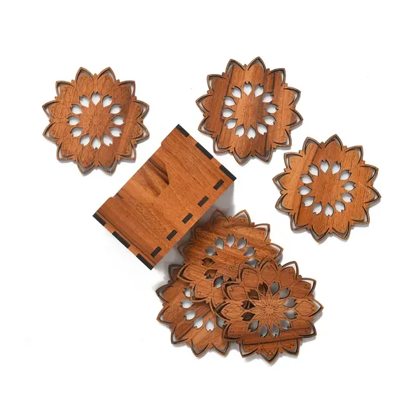 Brown_Wooden_Sunflower_Shape_Tea_Coaster_Wooden_Handmade_Set_Of_6_With_Decorative_Holder_Table_Tea_Coasters
