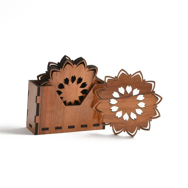 Brown_Wooden_Sunflower_Shape_Tea_Coaster_Wooden_Handmade_Set_Of_6_With_Decorative_Holder_Table_Tea_Coasters