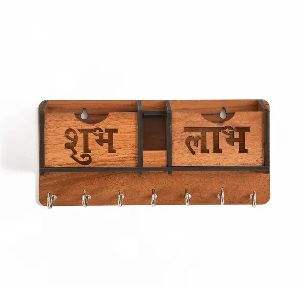 Brown_Wooden_Shubh_Labh_Wall_Mounted_Designer_Key_Hanger_And_Mobile_Holder