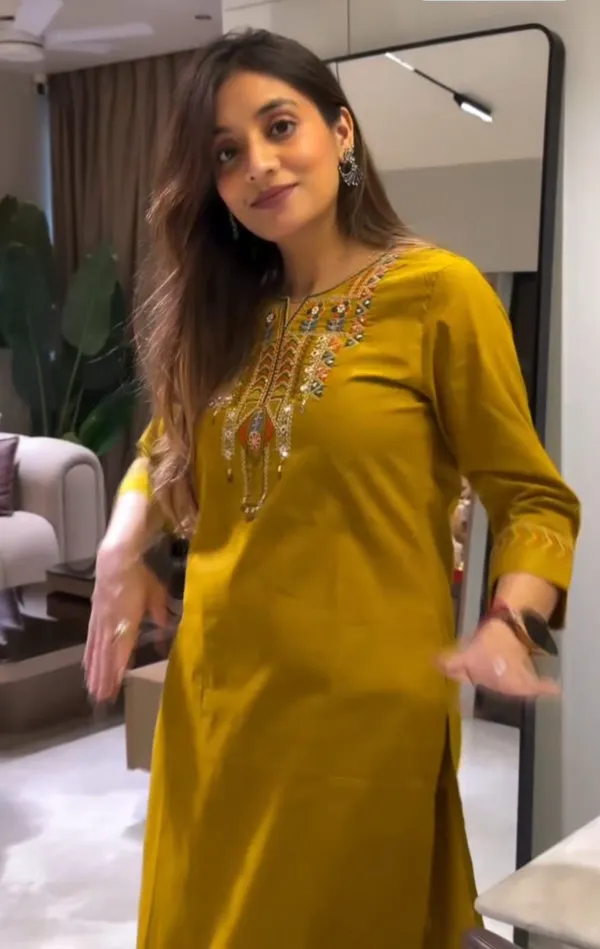 Mustard_pure_Cotton_kurta_set_