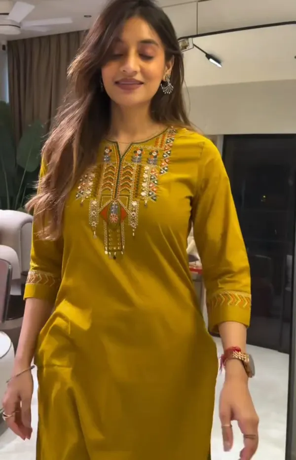 Mustard_pure_Cotton_kurta_set_